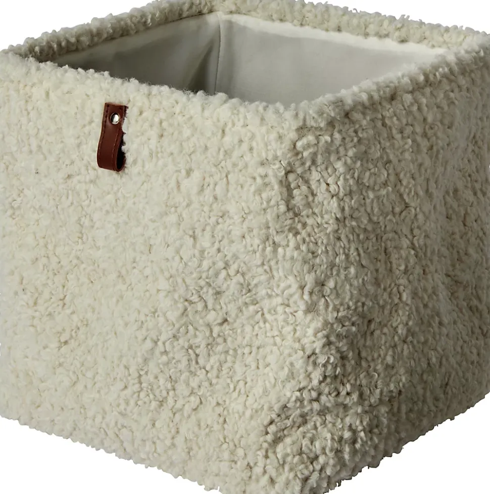 Panier de rangement carré effet bouclette beige