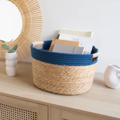 Panier de rangement en jonc de mer bleu M Box & Beyond Milo