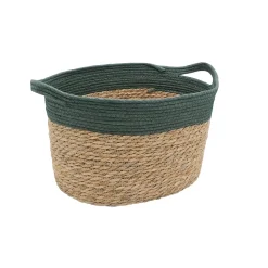Panier de rangement en jonc de mer vert M Box & Beyond Lino