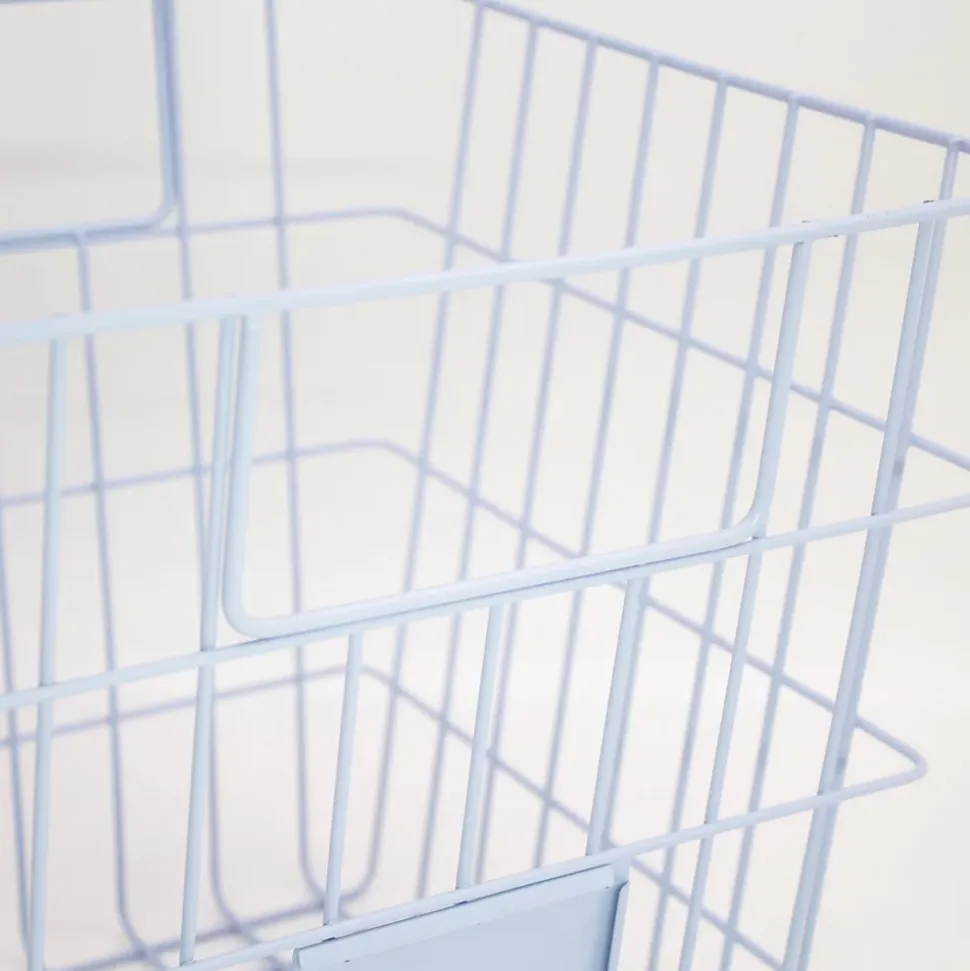 Panier de rangement filaire carré en métal bleu