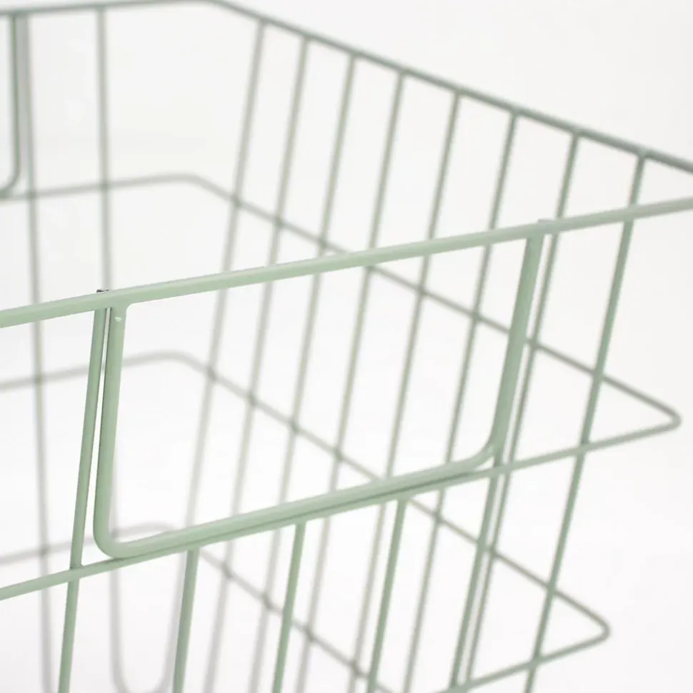 Panier de rangement filaire carré en métal vert
