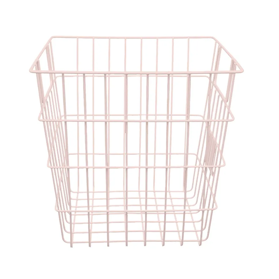 Panier de rangement filaire carré en métal rose