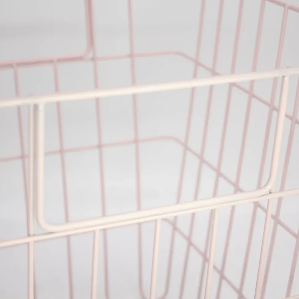 Panier de rangement filaire carré en métal rose