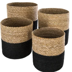 Panier de rangement rond et opaque, osier et noir vendu par 3 pièces