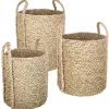 Panier de rangement rond et opaque avec poignées, fibres naturelles vendu par 3 pièces