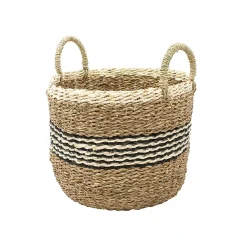 Panier de rangement rond jonc de mer marron et noir Box & Beyond