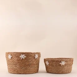 Panier en fibres naturelles détails coquillages 32cm