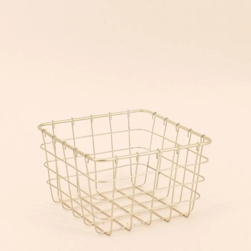 Panier en métal doré quadrillé 15x15cm