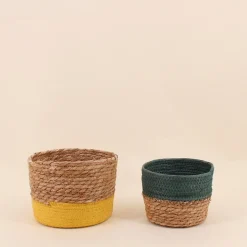 Panier en paille détail vert 15x12cm