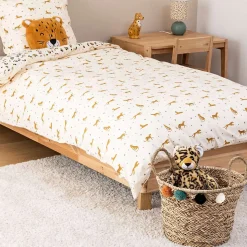 Panier en roseau avec pompons - Diamètre 40 cm - Beige