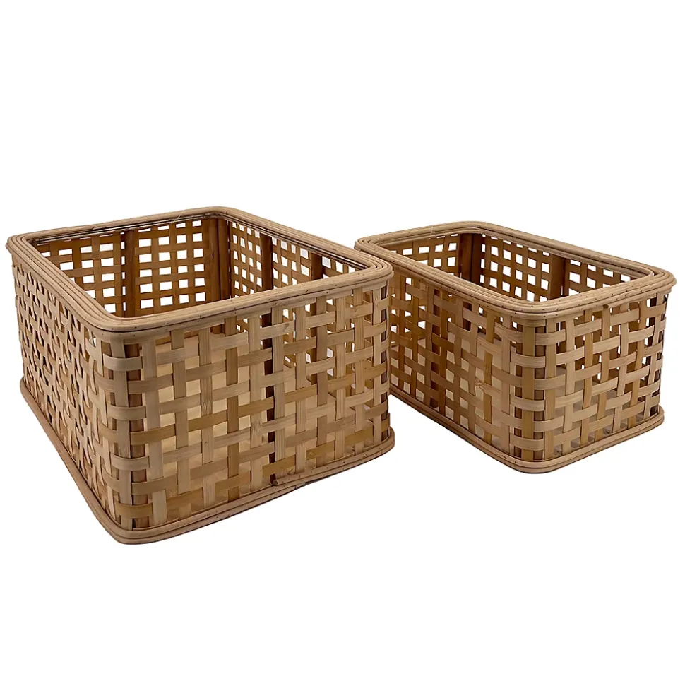 Panier en rotin ajouré rectangulaire taille M Ornami couleur marron