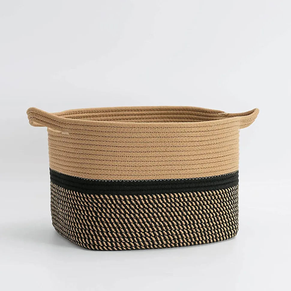 Panier ovale bicolore en corde Clara noir et camel