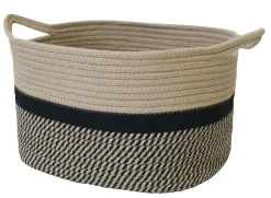 Panier ovale bicolore en corde Clara noir et camel