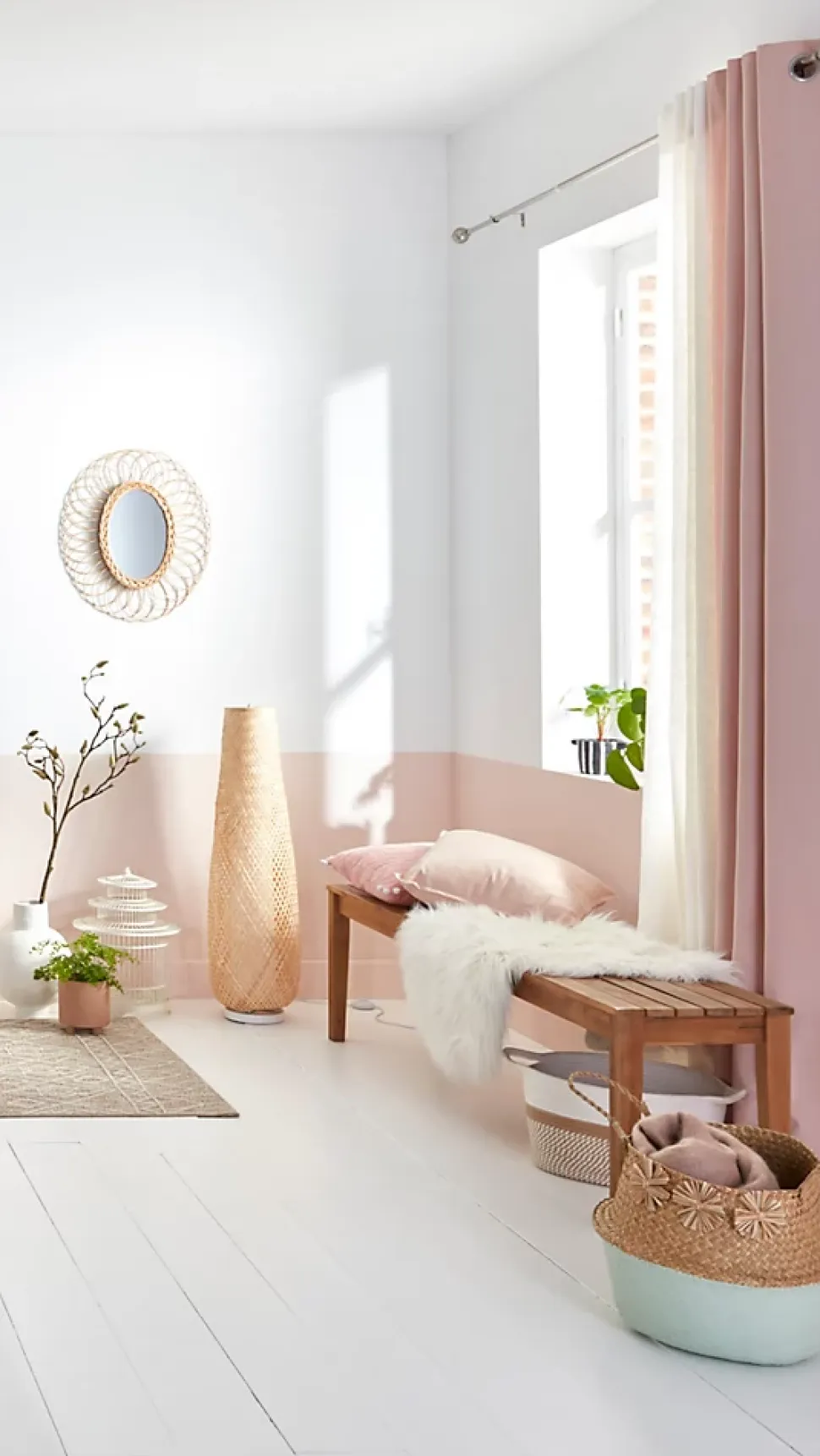 Panier ovale bicolore en corde Clara blanc et camel