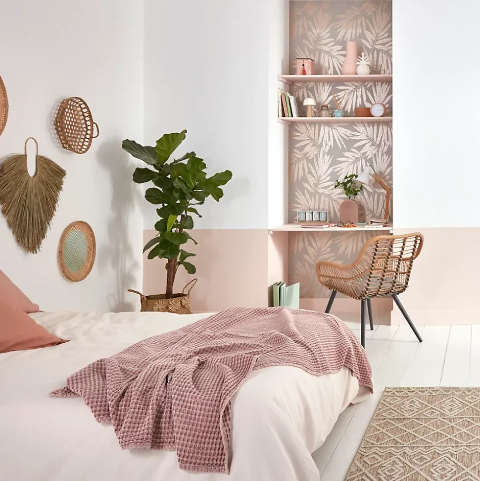 Panier ovale bicolore en corde Clara blanc et camel
