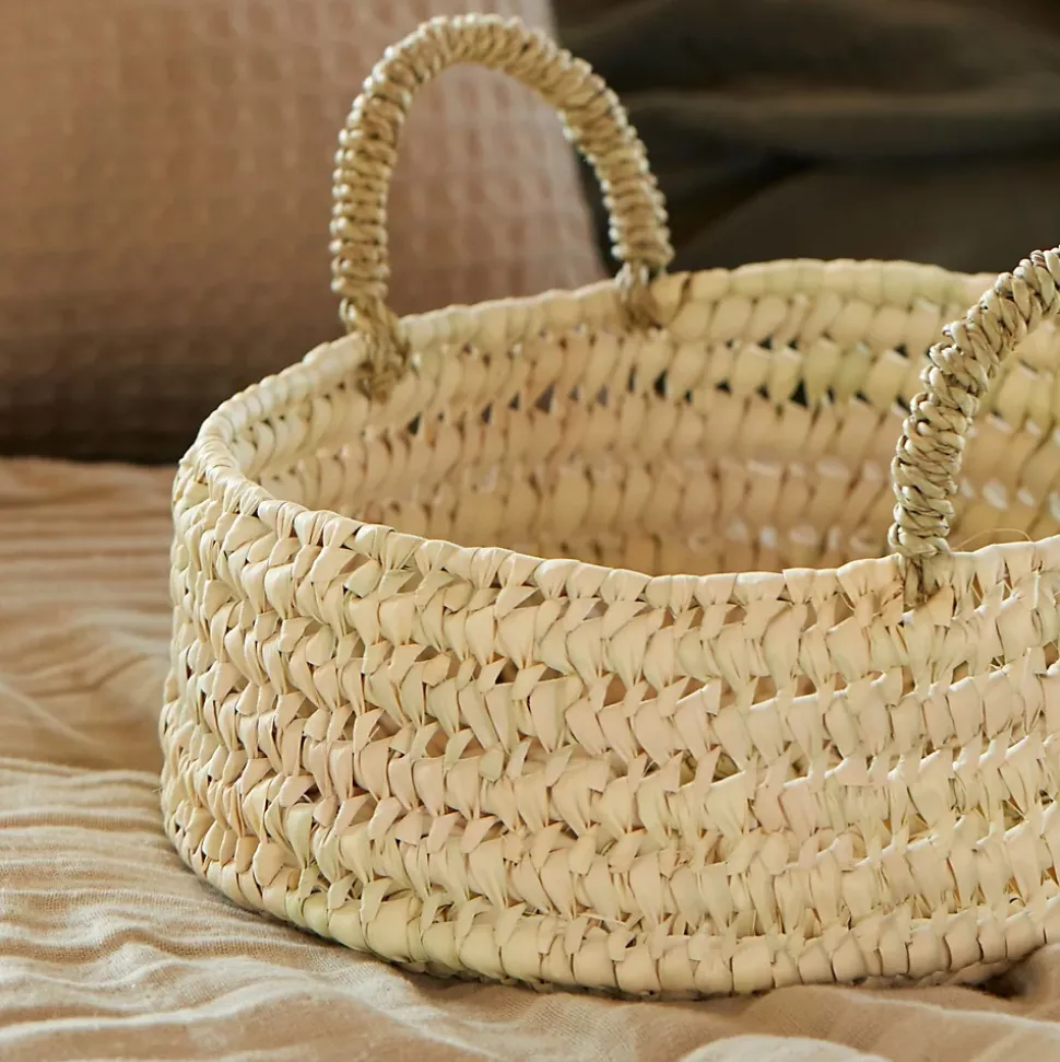 Panier plateau rond osier avec anses (25x25x8 cm - Naturel)