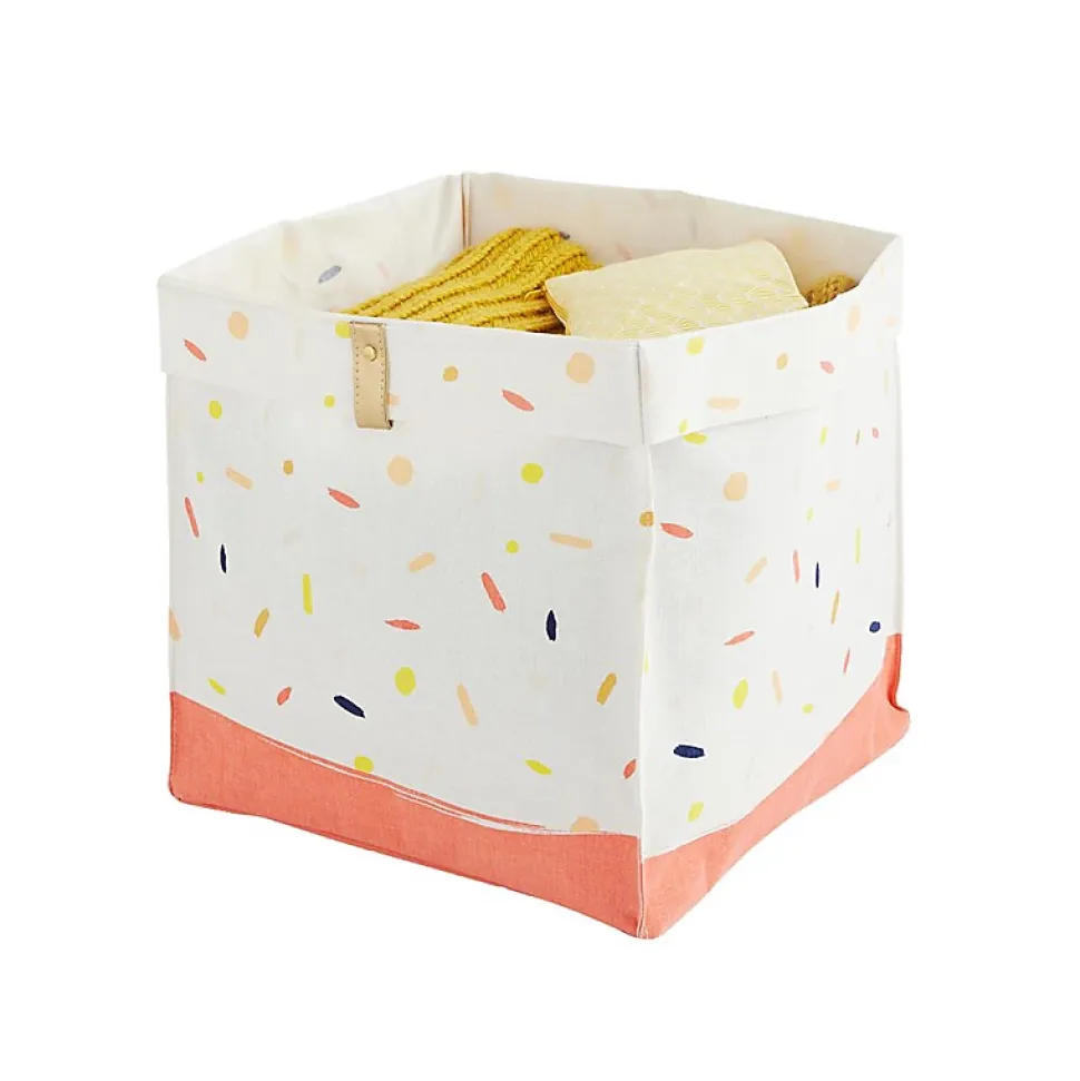 Panier pliable en tissu blanc motif confettis 31 x 31 x 31 cm