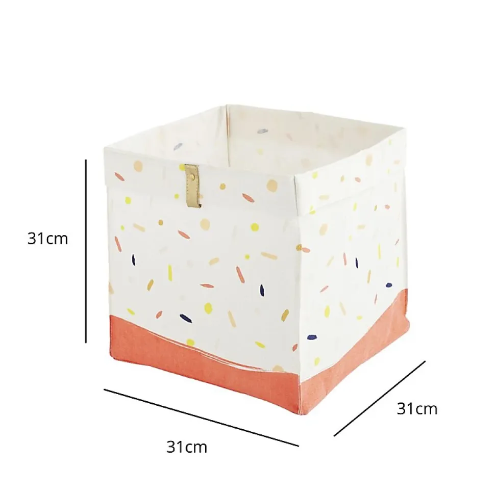 Panier pliable en tissu blanc motif confettis 31 x 31 x 31 cm