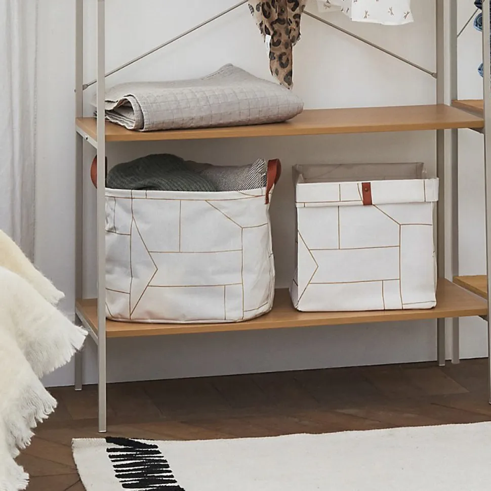 Panier pliable en tissu blanc et doré 31 x 31 x 31 cm