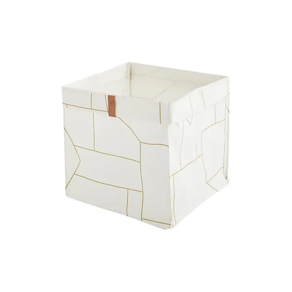 Panier pliable en tissu blanc et doré 31 x 31 x 31 cm