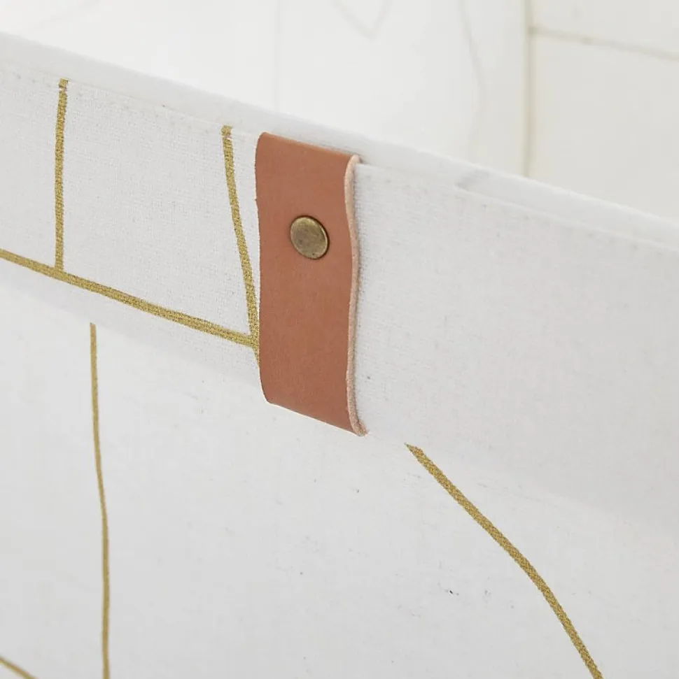 Panier pliable en tissu blanc et doré 31 x 31 x 31 cm