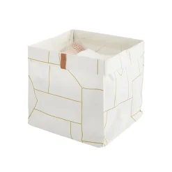 Panier pliable en tissu blanc et doré 31 x 31 x 31 cm