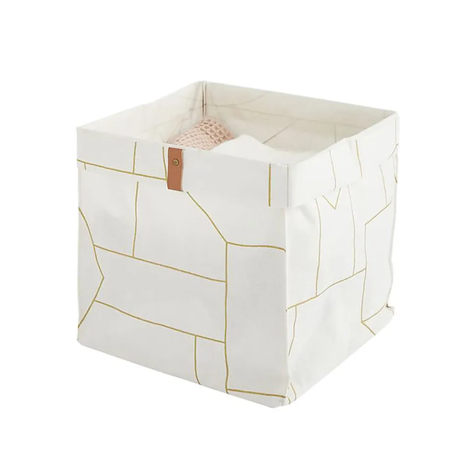 Panier pliable en tissu blanc et doré 31 x 31 x 31 cm