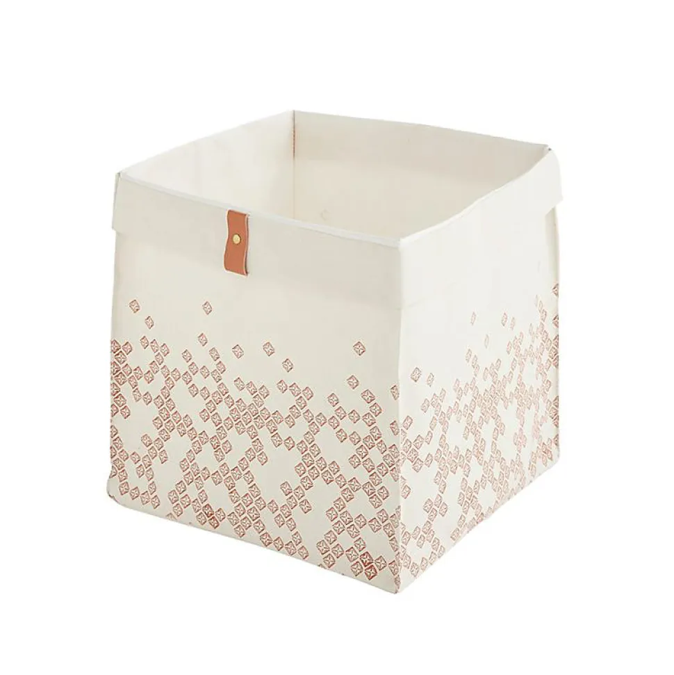 Panier pliable tissu blanc motif bohème 31 x 31 x 31 cm