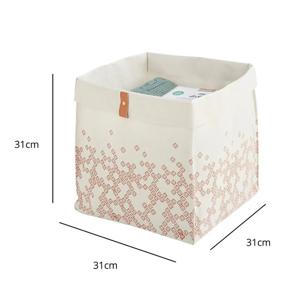 Panier pliable tissu blanc motif bohème 31 x 31 x 31 cm