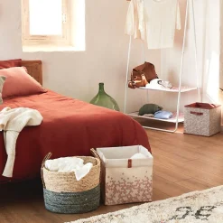 Panier pliable tissu blanc motif bohème 31 x 31 x 31 cm