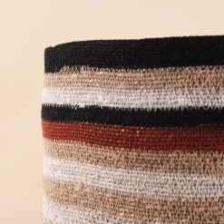 Panier rayé beige, marron en herbes marines 23x21cm