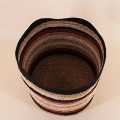 Panier rayé beige, marron en herbes marines 23x21cm