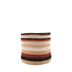 Panier rayé beige, marron en herbes marines 23x21cm