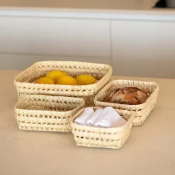 Panier rectangle en feuille de palmier (12x18 cm - Naturel)