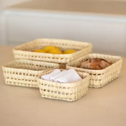 Panier rectangle en feuille de palmier (12x18 cm - Naturel)