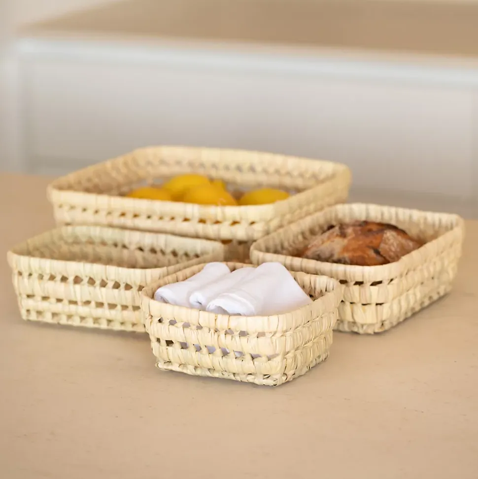 Panier rectangle en feuille de palmier (22x27 cm - Naturel)