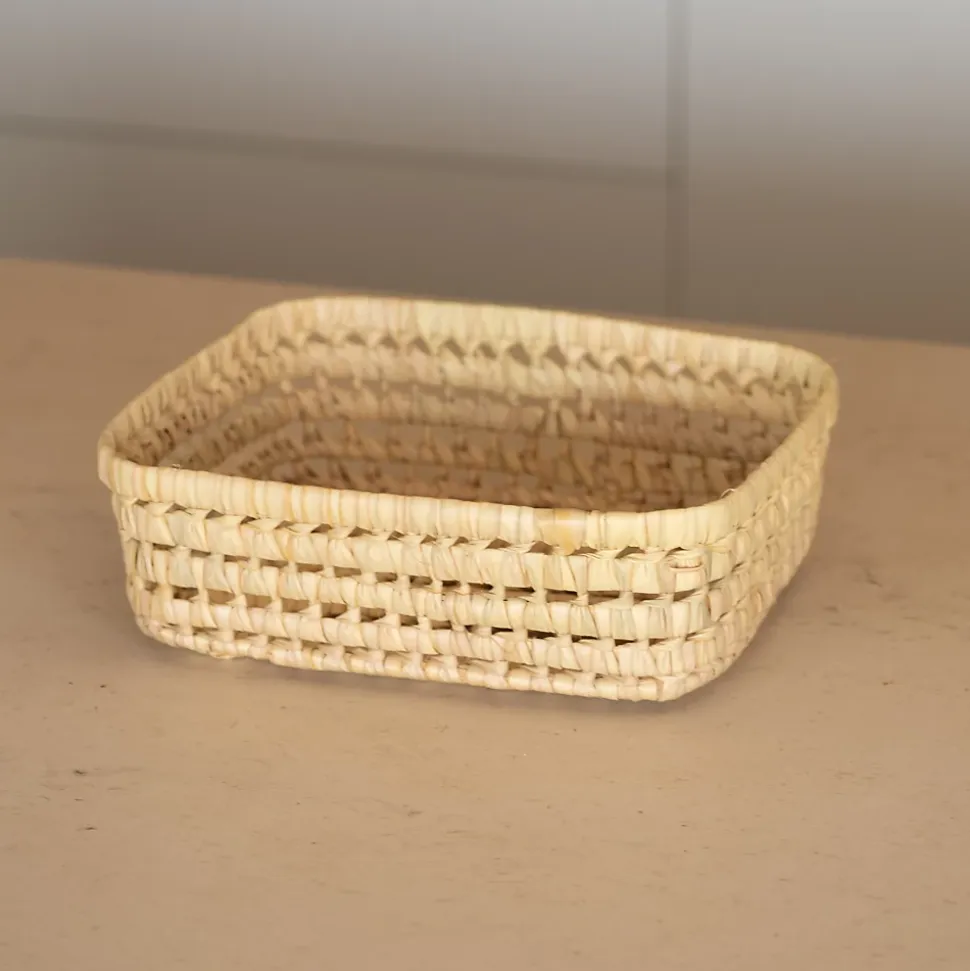 Panier rectangle en feuille de palmier (22x27 cm - Naturel)