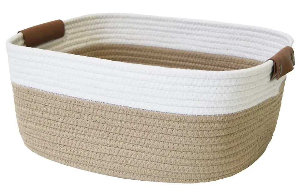 Panier rectangulaire en corde Lea blanc et camel