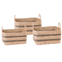 Panier rectangulaire en fibres naturelles Ornami motif horizontal vendu par 3 pièces
