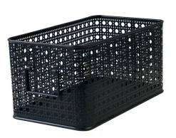 Panier rectangulaire en métal motif cannage noir taille M