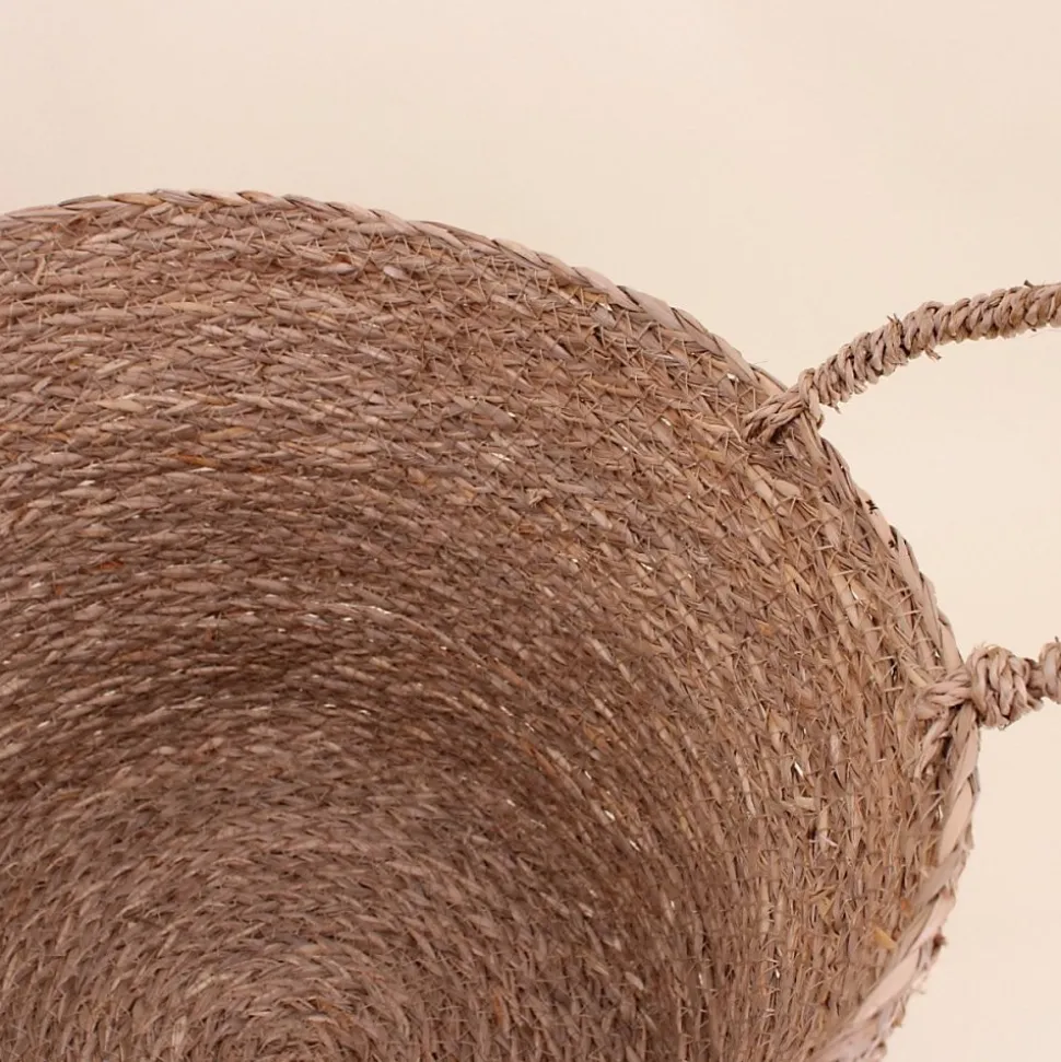 Panier rond brodé "Smile" en jonc de mer