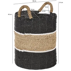 Panier rond D. 34 cm en jonc de mer et raphia - BOGO