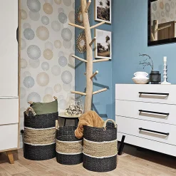 Panier rond D. 34 cm en jonc de mer et raphia - BOGO