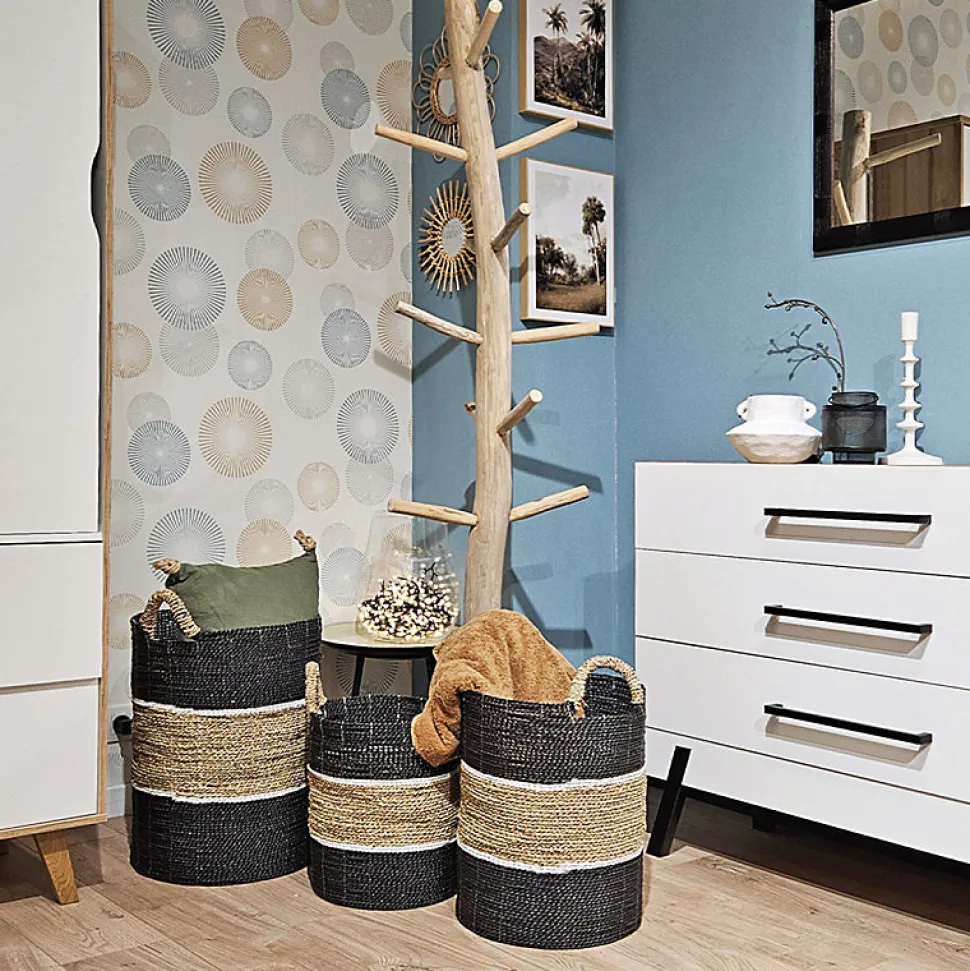 Panier rond D. 34 cm en jonc de mer et raphia - BOGO