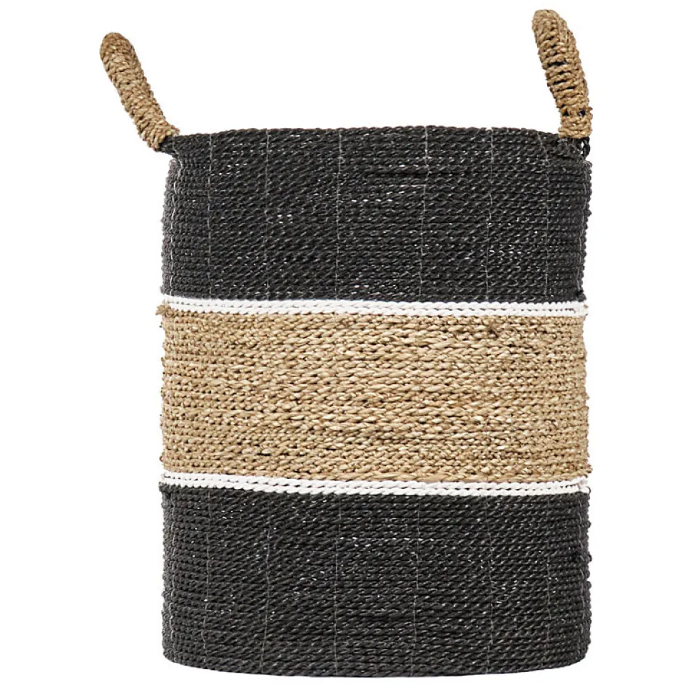 Panier rond D. 34 cm en jonc de mer et raphia - BOGO