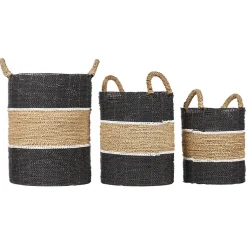 Panier rond D. 34 cm en jonc de mer et raphia - BOGO