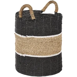 Panier rond D. 34 cm en jonc de mer et raphia - BOGO