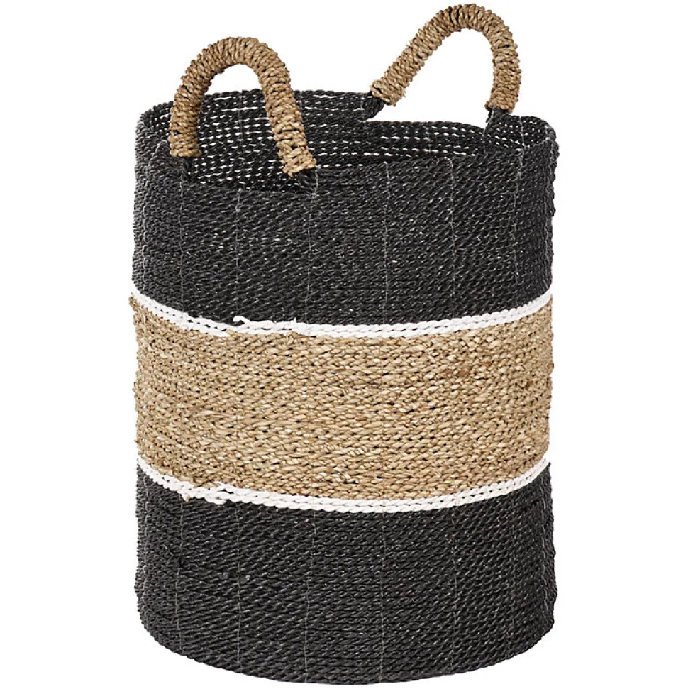 Panier rond D. 34 cm en jonc de mer et raphia - BOGO