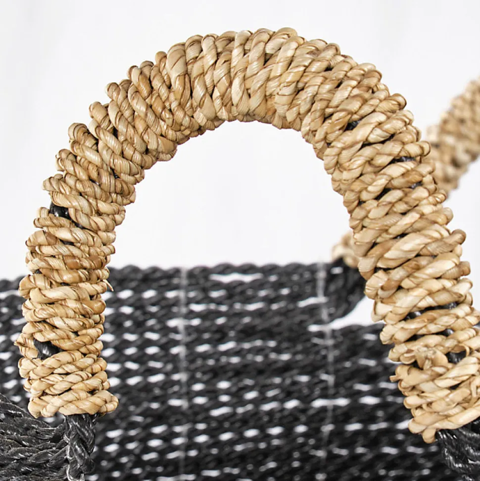 Panier rond D. 34 cm en jonc de mer et raphia - BOGO