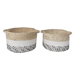 Panier rond en fibres naturelles Ornami noir et blanc avec poignée vendu par 2
